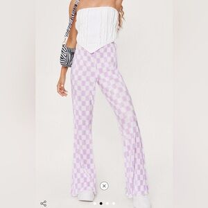 Pink and white checkered flare pants